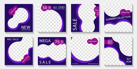 Social media banner post templates design with photo frames and sale text. 