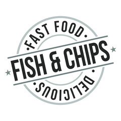 Fish & Chips Delicious Take Away Fast Food Stamp Design Vector Art.