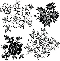 Hand drawn flowers vector set