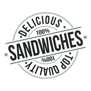 Sandwiches Delicious Quality Take Away Fast Food Stamp Design Vector Art.