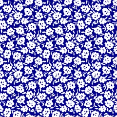 Klein bloemen naadloos patroon, vector, blauw en wit © sarodigiart