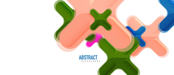 Glossy multicolored plastic style cross composition, x shape design, techno geometric modern abstract background. Trendy abstract layout template