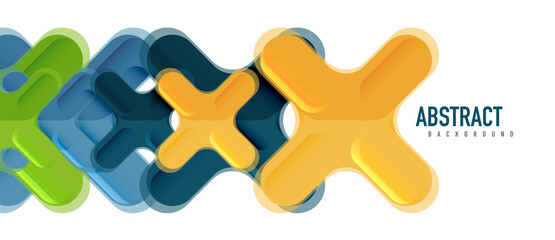 Glossy multicolored plastic style cross composition, x shape design, techno geometric modern abstract background. Trendy abstract layout template