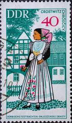 GERMANY, DDR - CIRCA 1968: a postage stamp from Germany, GDR showing national costume: Crostwitz