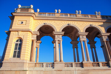 Cafe Gloriette with arches in Vienna .Historic Sites, Architectural Buildings in Austria