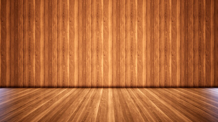 Concept or conceptual vintage or grungy brown background of natural wood or wooden old texture floor and wall as a retro pattern layout. A 3d illustration metaphor to time, material, emptiness,  age 