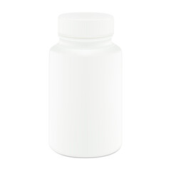 White empty plastic pill bottle on white background vector illustration