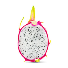 Cut half fresh dragon fruit isolated on white background with clipping path