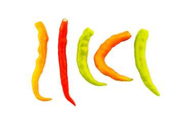 Fresh green,orange and red chili pepper isolated on white background with clipping path