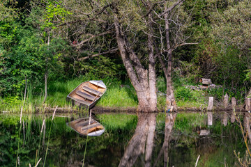 Fototapeta na wymiar Pond Fishing Boat Ontario Canada