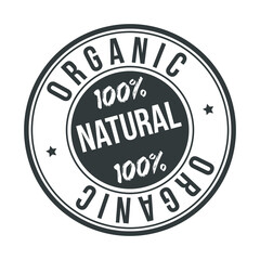 Organic 100% Natural Original Stamp Design Vector Round Art Badge.