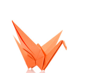Fototapeta na wymiar A paper origami crane on white