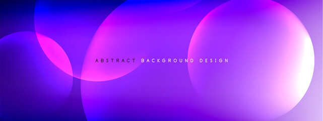 Vector abstract background liquid bubble circles on fluid gradient with shadows and light effects. Shiny design templates for text