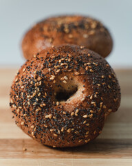 Handmade sesame and poppy seed bagels. 