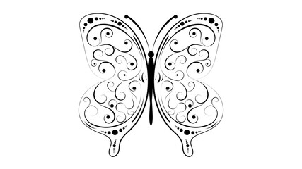 Butterfly made of curved lines of different thickness in black