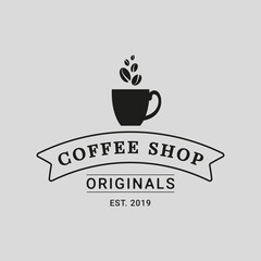 Logo template for a coffee shop or cafe. Emblems, badges, stickers. Elements of design.