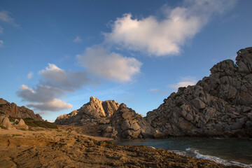 Fototapeta na wymiar View of the Moon Valley during the sunset, north of Sardinia , Italy. 