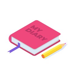 Notes, Diary writing concept. Woman write journal. Vector illustration