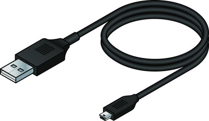 A USB (universal serial bus) cable. USB 2.0 type A to mini B (5-pin).