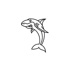 Shark cartoon character vector line icon