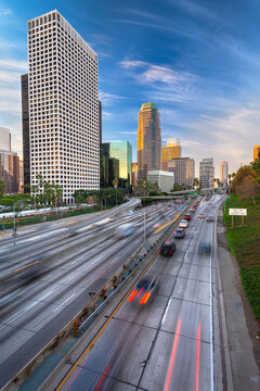Los Angeles, California, USA Downtown Skyline and Highways