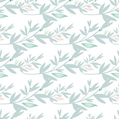 Seamless isolated pattern with blue branches on white background.