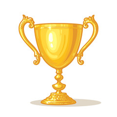 Gold Trophy Cup. Winner Concept. Hand drawn vector illustration isolated on dark white background