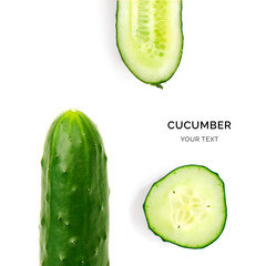 Creative layout made of cucumber on the white background. Flat lay. Food concept. 