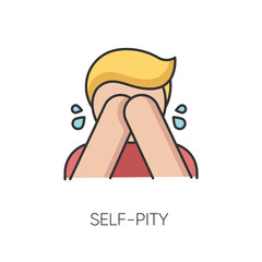 Self pity RGB color icon. Sad mental state, melancholy, depression. Feeling sorry for yourself, bad personality trait. Crying person isolated vector illustration