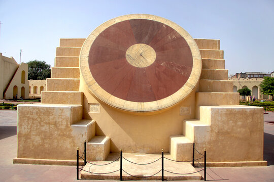 Jaipur, India_2010. Jantar Mantar in an astronomic observation site. Jantar Mantar is UNESCO World Heritage site. laghu samrat yanta which was then used to calculate time. Astronomical instrument.