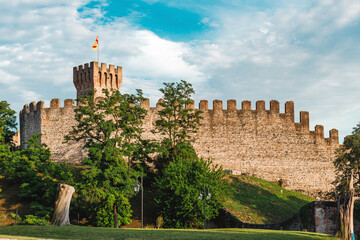 View on a medieval tower of the Carrarese Castle of Este