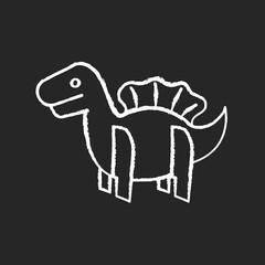Dinosaur 3D puzzle toy chalk white icon on black background. Dino toy for toddlers. Educational games playing figure. Imagination development. Isolated vector chalkboard illustration