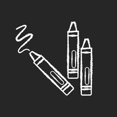 Crayons chalk white icon on black background. Wax pencils for drawing. Children creativity and fine motor skills development toys. Color recognition. Isolated vector chalkboard illustration