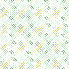 Isolated diagonal yellow, blue and green lines. Abstract seamless dash pattern on white background.
