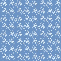 Seamless pattern with mountains on blue background. Hand drawn peak rock endless wallpaper.