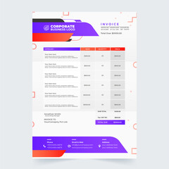 Invoice minimal design template. Bill form business invoice accounting design. Invoice design template