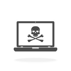 Computer Skull Virus Hacking Details Phishing Scam - Black Silhouette Vector Icon Illustration Sign Symbol