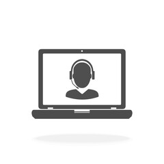 Online Internet Web Customer Support Help System Operator on Computer Screen - Vector illustration Black silhouette Icon.