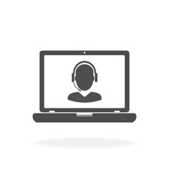 Online Internet Web Customer Support Help System Operator on Computer Screen - Vector illustration Black silhouette Icon.