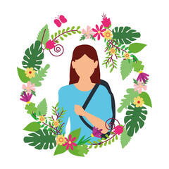 young woman casual in floral wreath avatar character