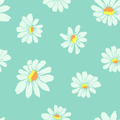 Chamomiles Pattern Vector Illustration, Ink Flowers Seamless