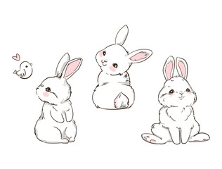 Obraz na płótnie Canvas Hand Drawn Cute Bunny isolated on white background. Print design rabbit. Children Print on t-shirt. Vector