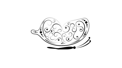 Butterfly made of curved lines of different thickness in black color in a side view