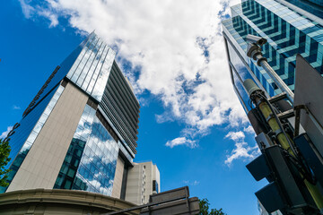 Modern office buildings with security camera.