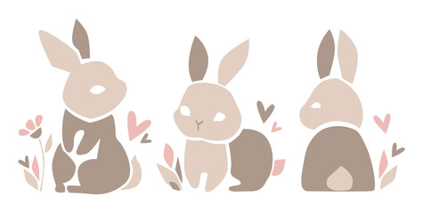 Hand Drawn Rabbit. Beautiful Decorative Bunny, Element for design. Contemporary abstract poster design. Vector.