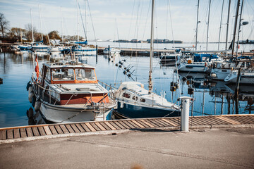 Fototapeta na wymiar Yacht marina in sea port of Copenhagen, Denmark 