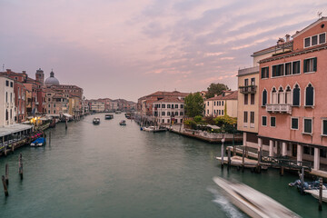 View of grand canal from Scalzi Bridge (Ponte degli Scalzi) in the morning, Venice, Italy
