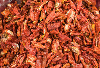 Pile of sun dried tomato in the market