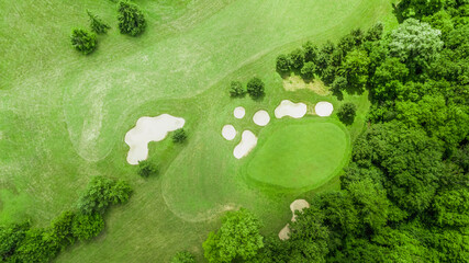 Drone view of a beautiful golf course in Civry-la-Foret Paris France