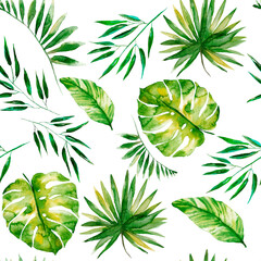 Seamless sketch tropical flower and leaves summer print. Pattern background for printing.